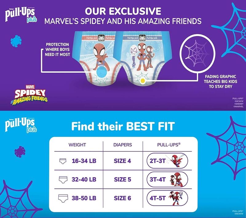 Huggies Pull-Ups Plus, 2T-3T 16-34 lbs. / 7-15Kg Spider Man Themed 128 Count - For Boys